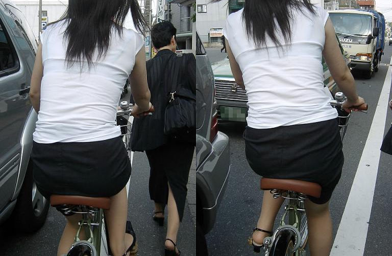 ビッチOLの通勤自転車の食い込みタイトスカート盗撮エロ画像14枚目